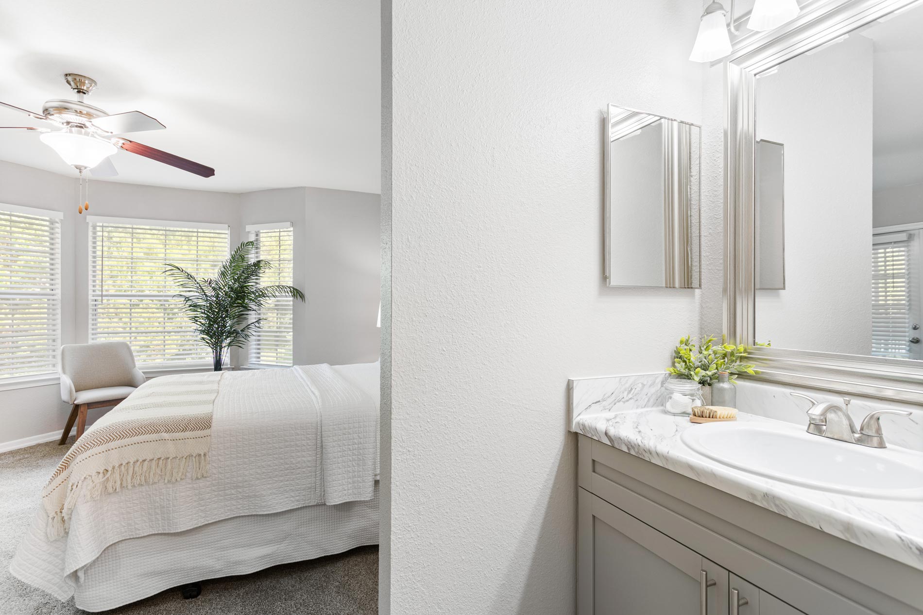 Polo Park staged bathroom and bedroom