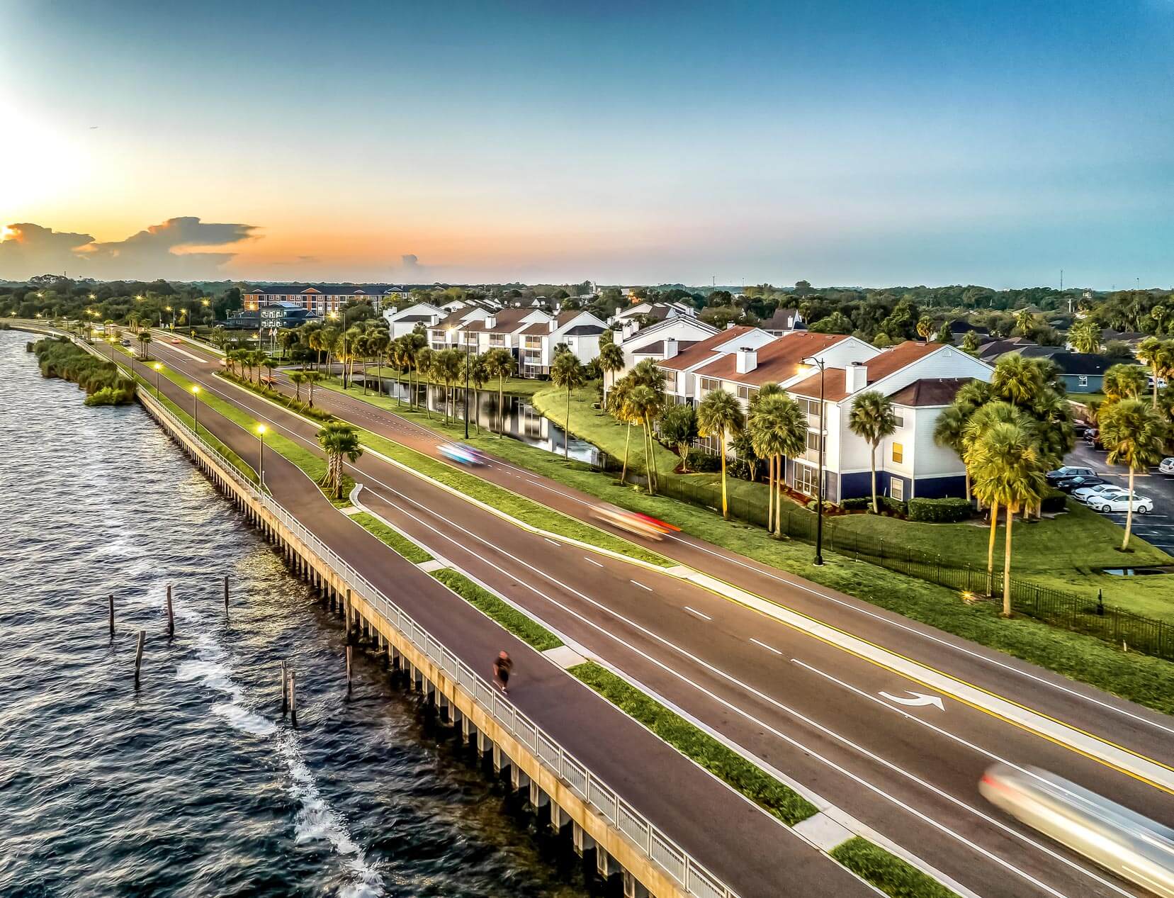 Regatta Shores drone building exterior and water