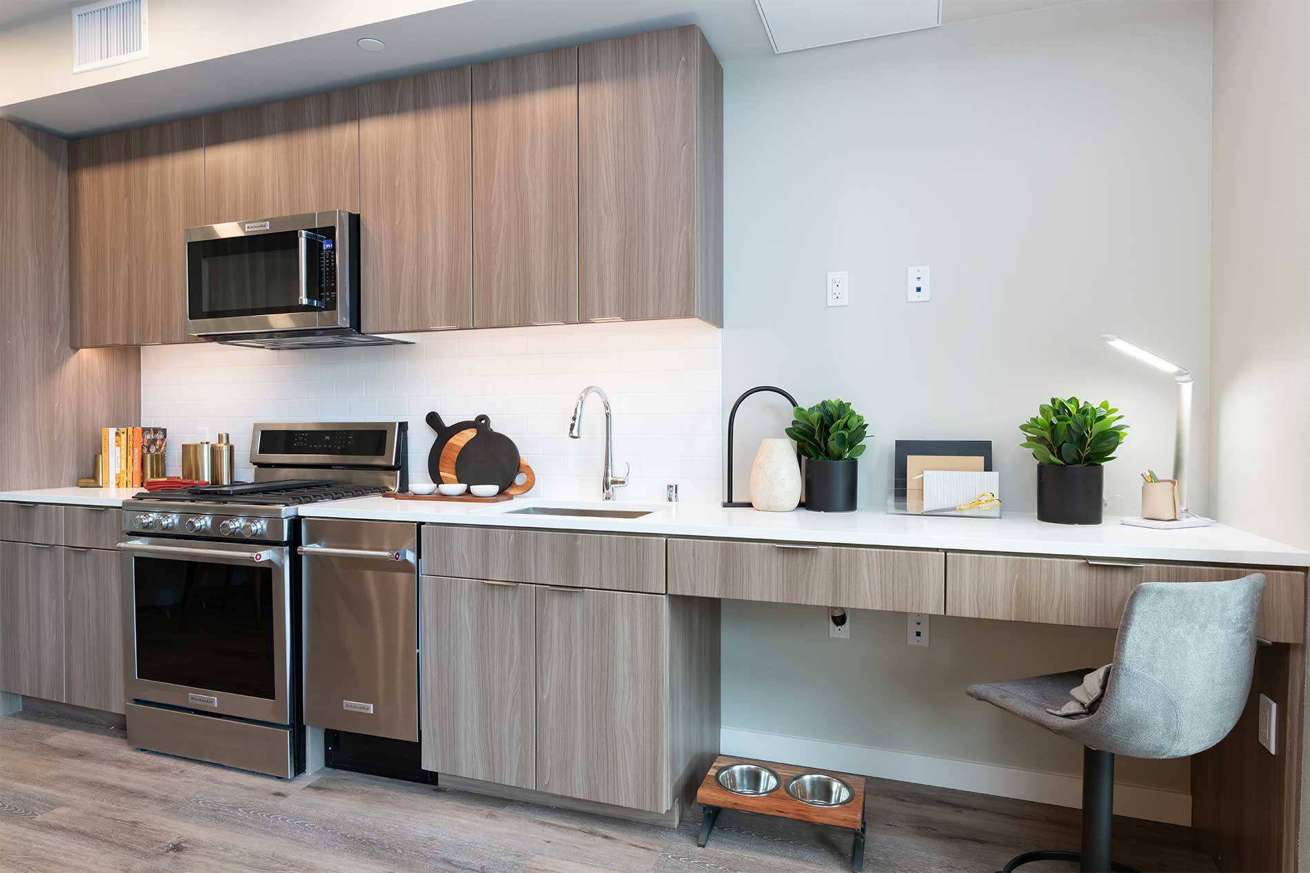 Residences at Lake Merritt apartment kitchen and desk