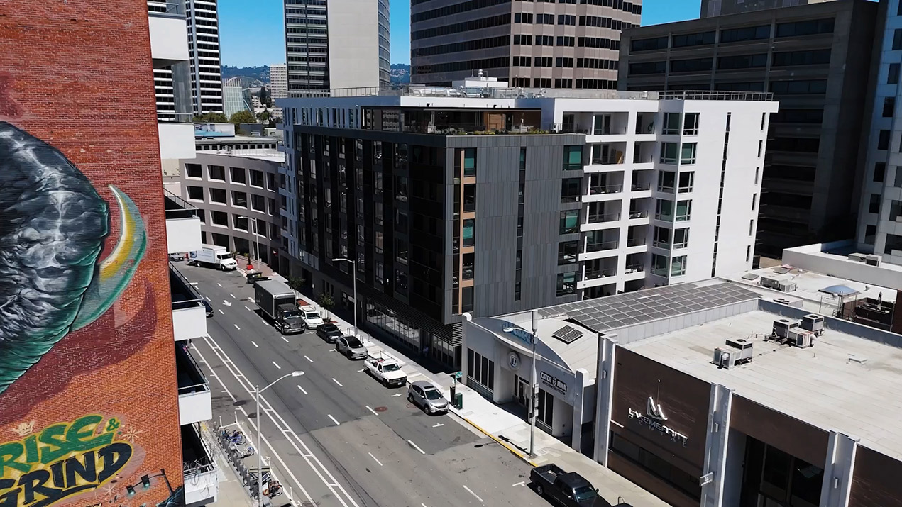 Residences at Lake Merritt drone building exterior