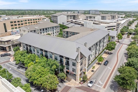 Residences at the Domain drone building exterior