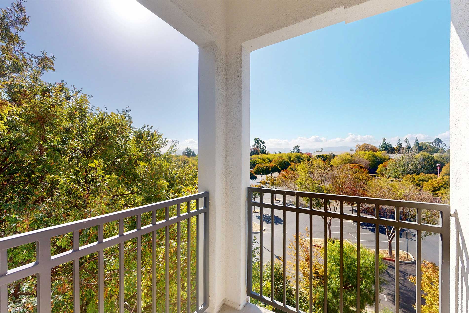 Private balcony extending the living space at River Terrace in Santa Clara.