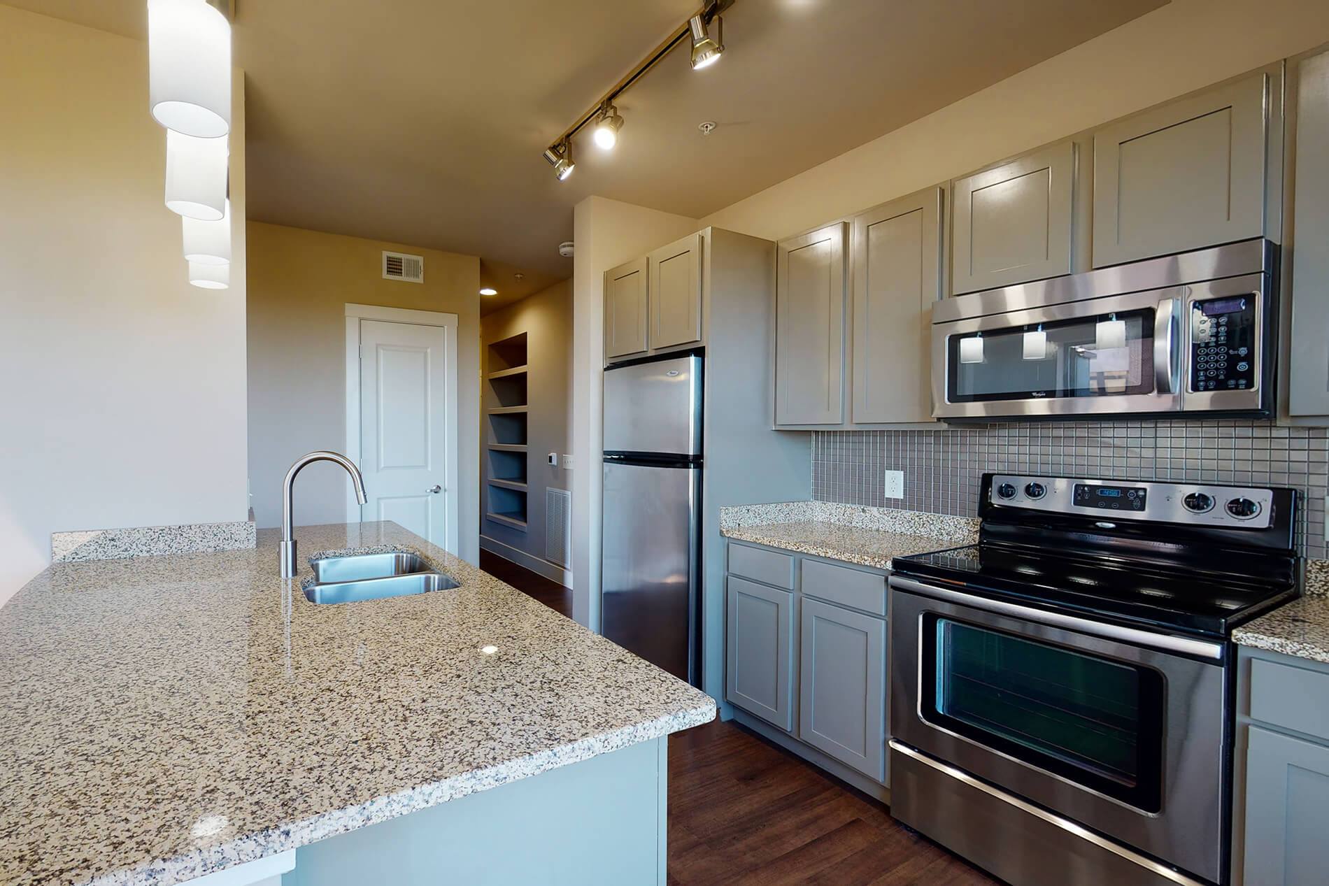 Savoye kitchen with grey shaker style cabinets