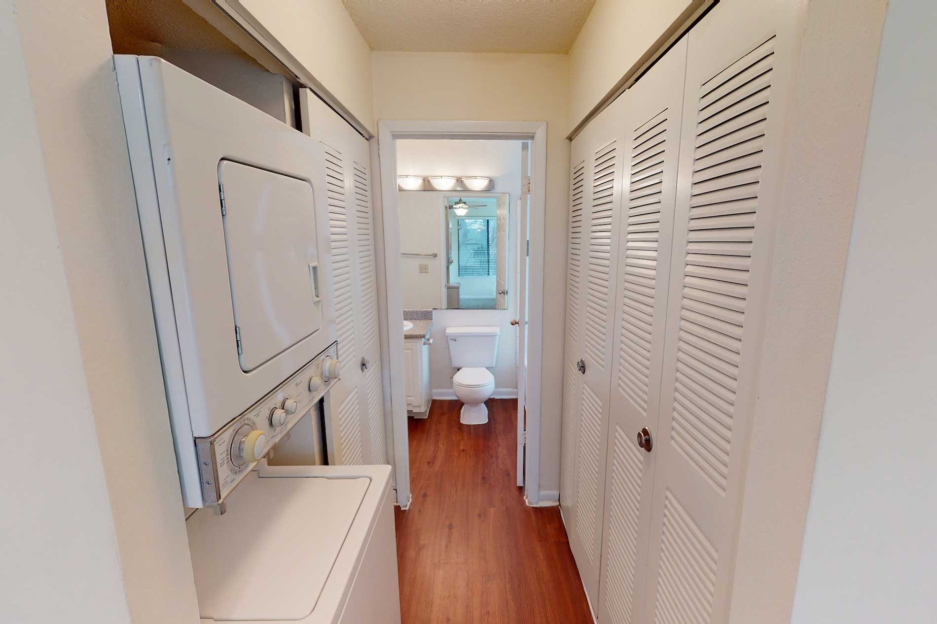 Seabrook washer and dryer with view into bathroom