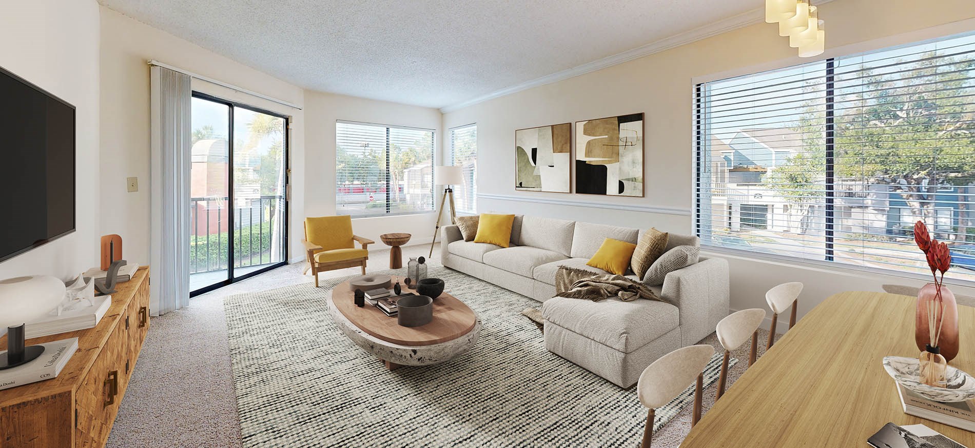 Seabrook apartment Living Dining  room virtually staged