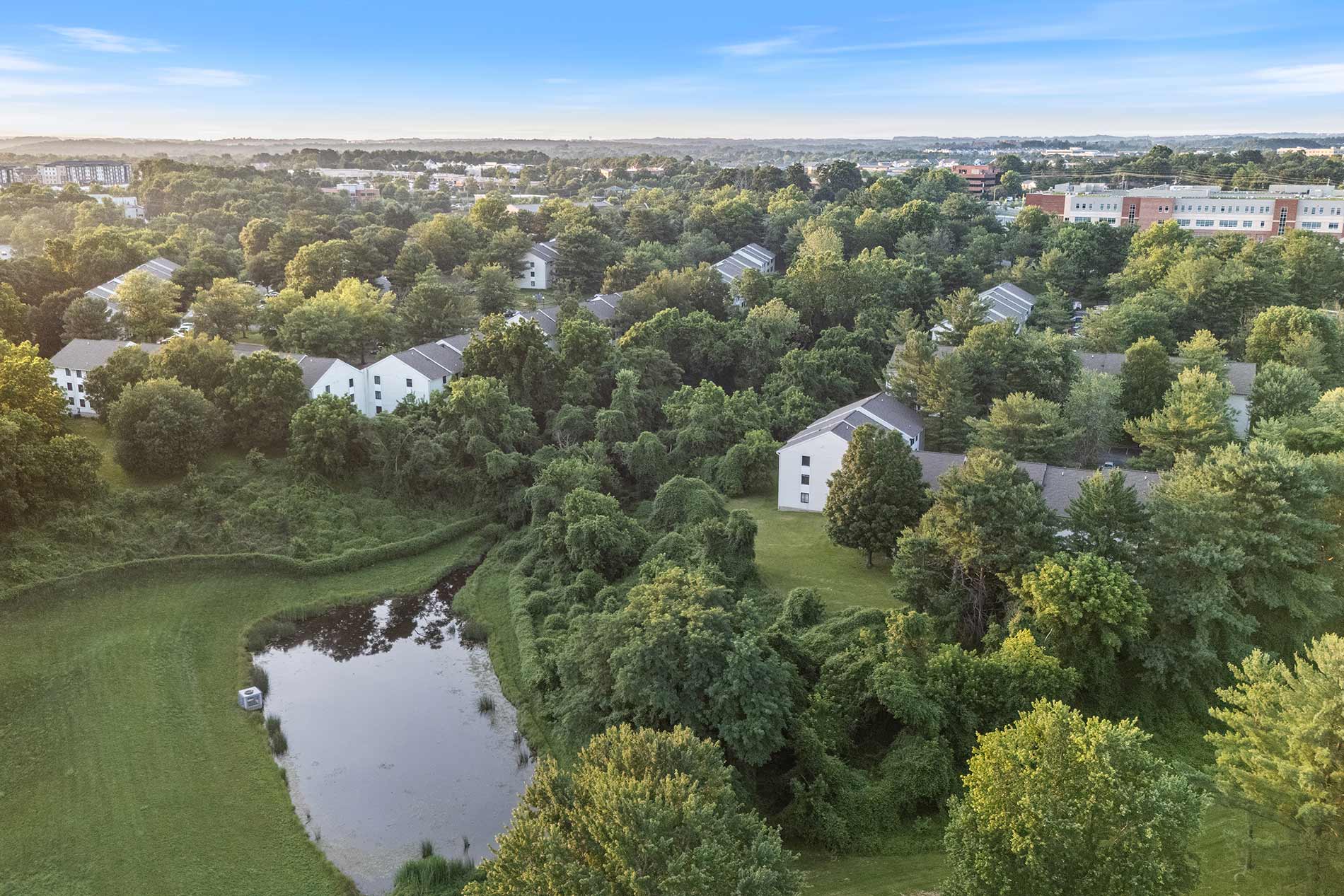 Seneca Place drone building exterior