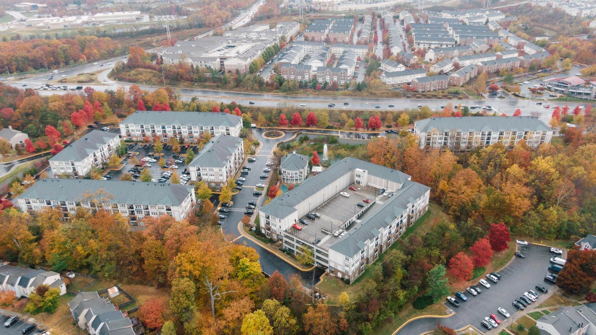 Signal Hill drone image above property with fall colors