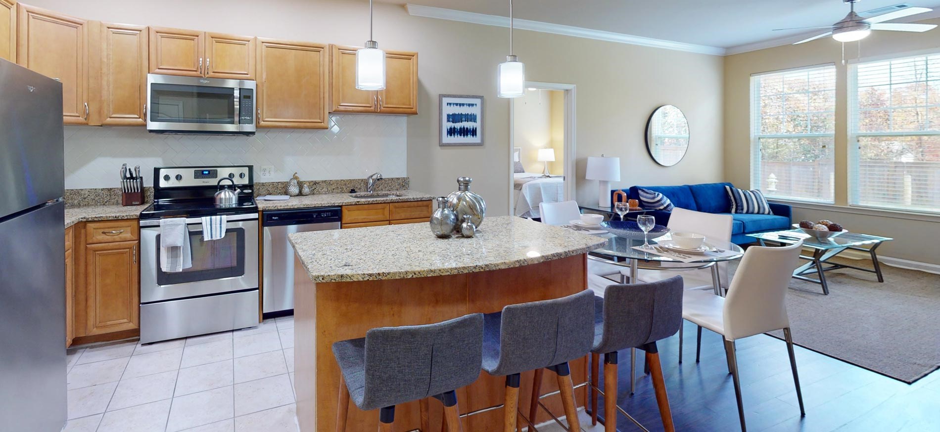 Signal Hill staged kitchen and living room