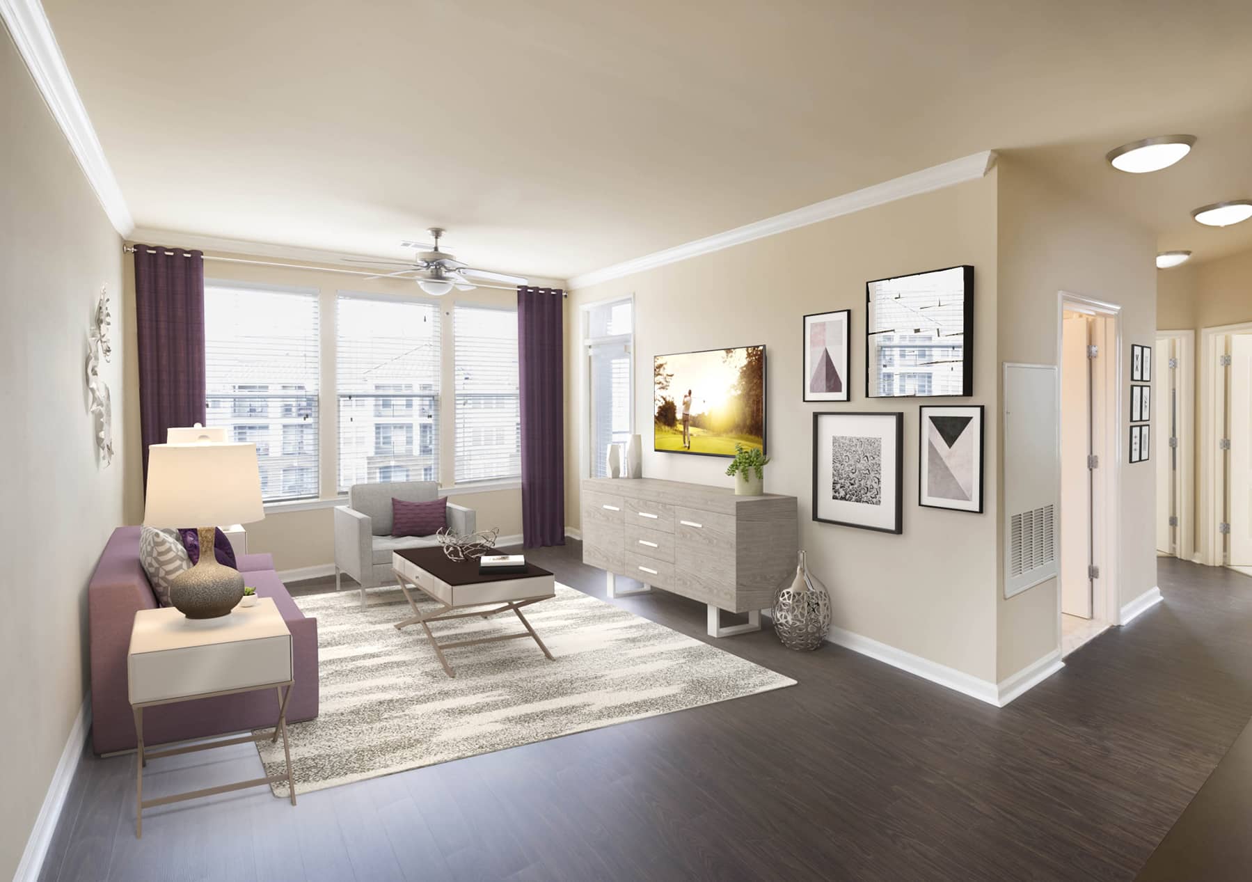 Signal Hill A1C apartment living room staged by RooOmy