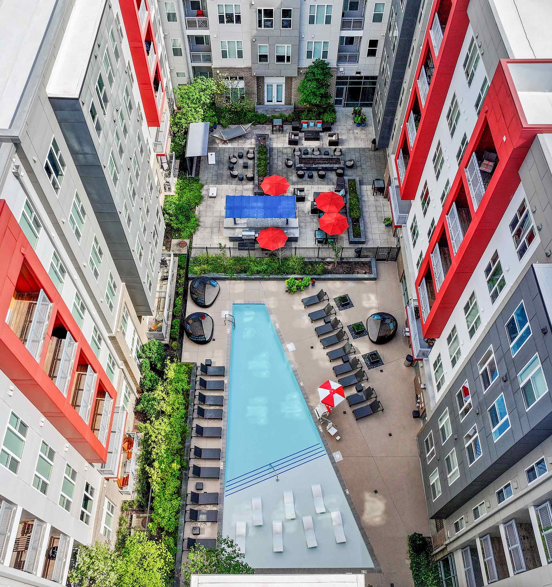 Station on Silver apartments aerial view of pool