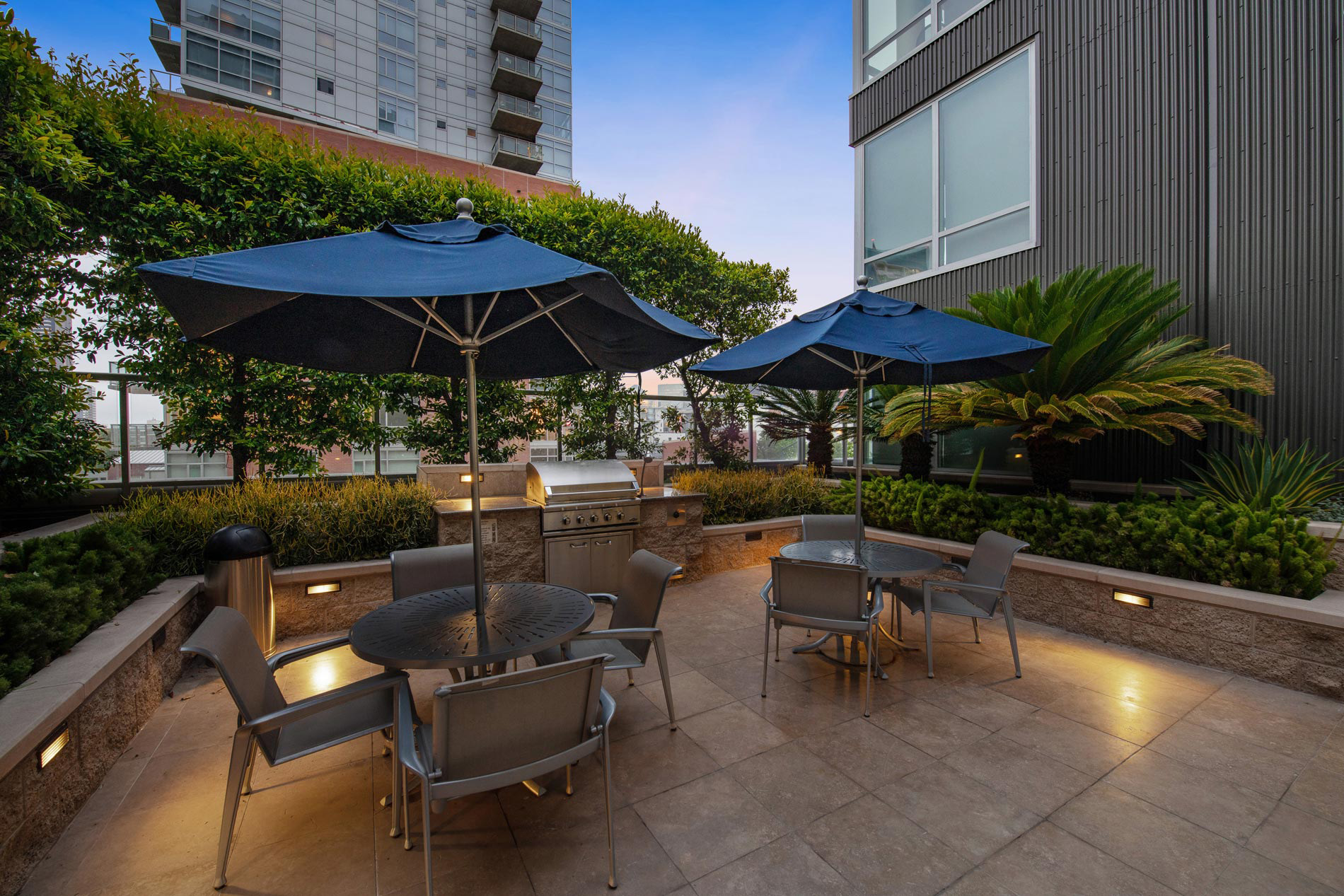 Strata grilling area at sunset