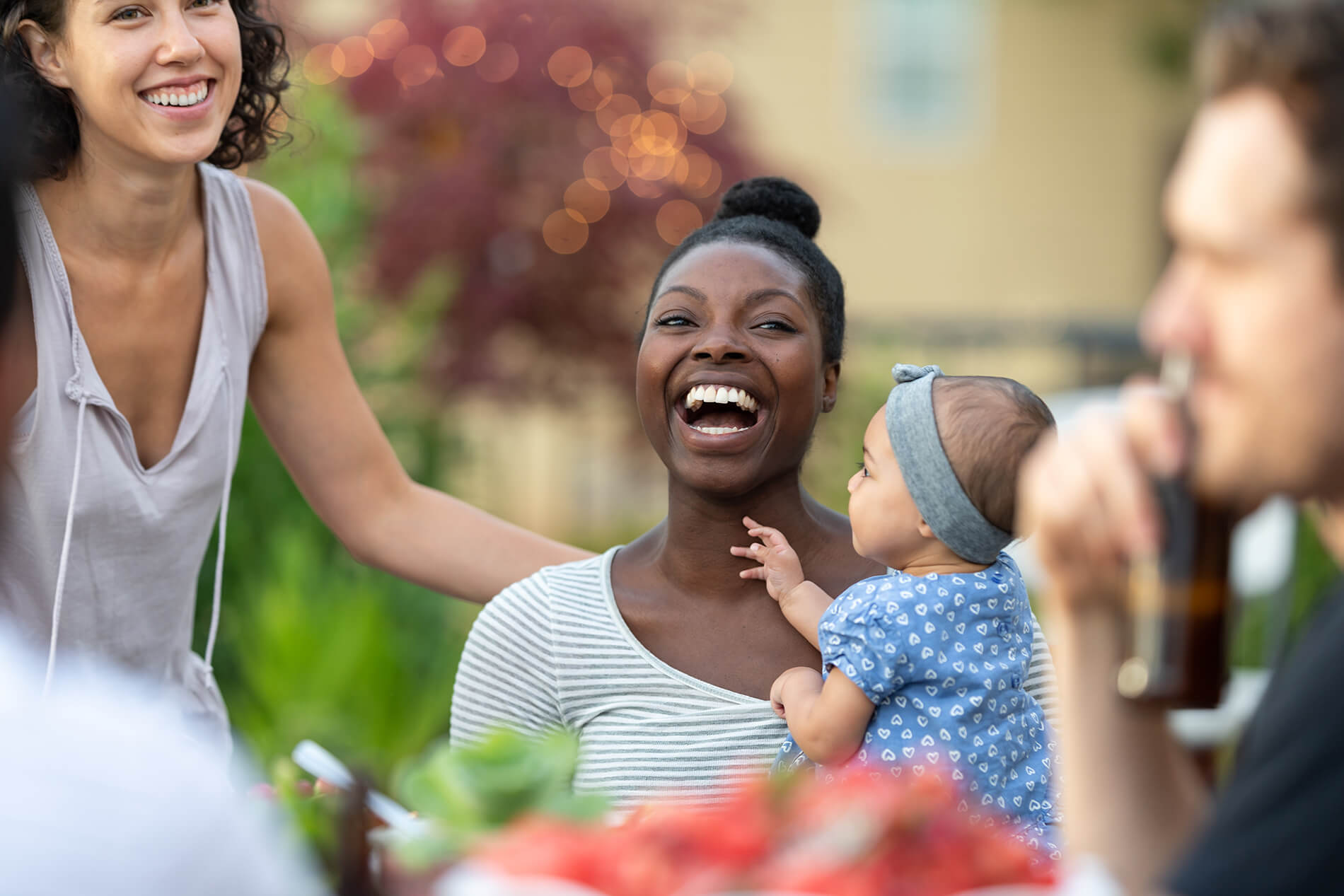 Friends laughing outside