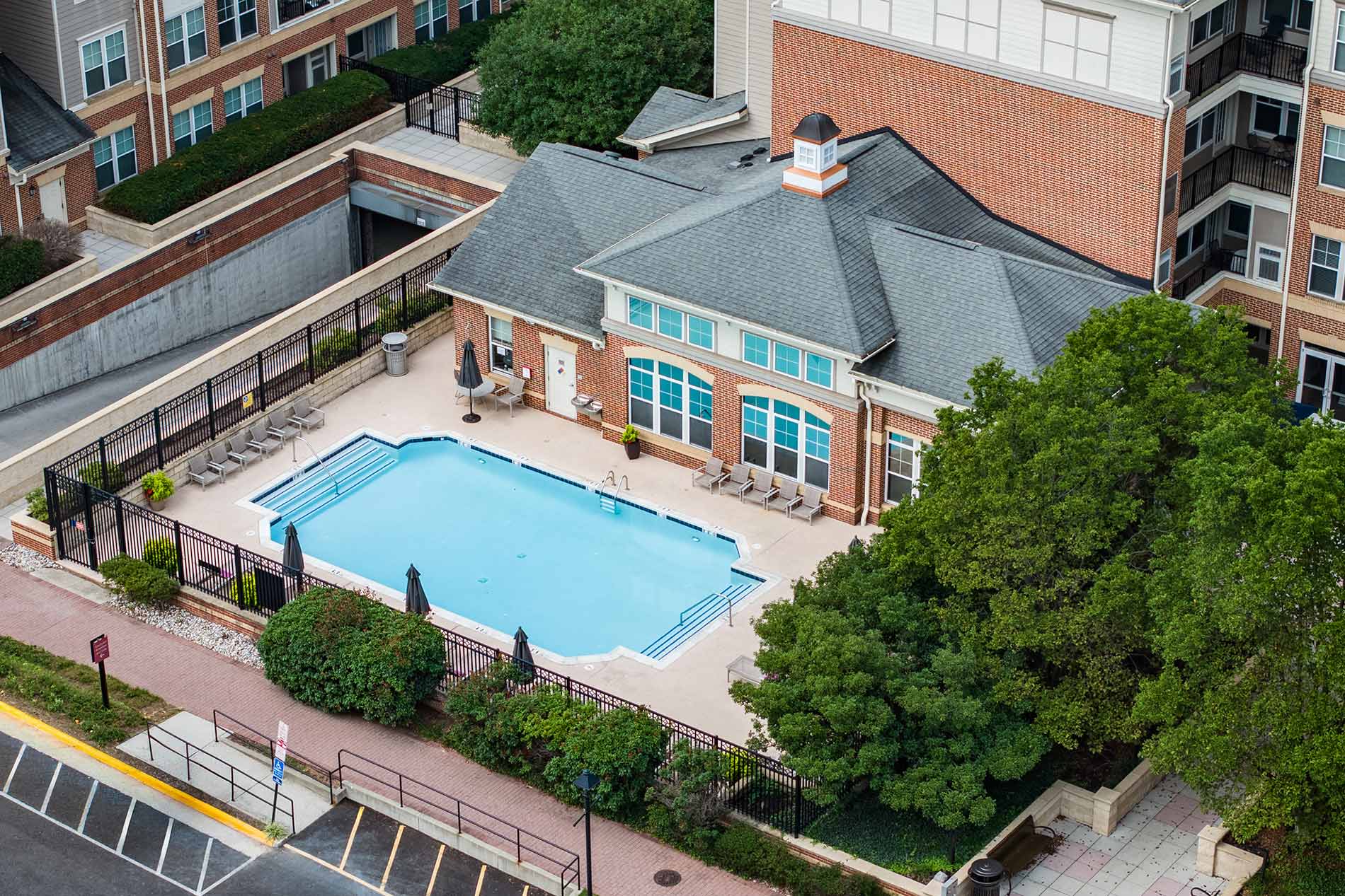 Courts At Huntington aerial view of pool