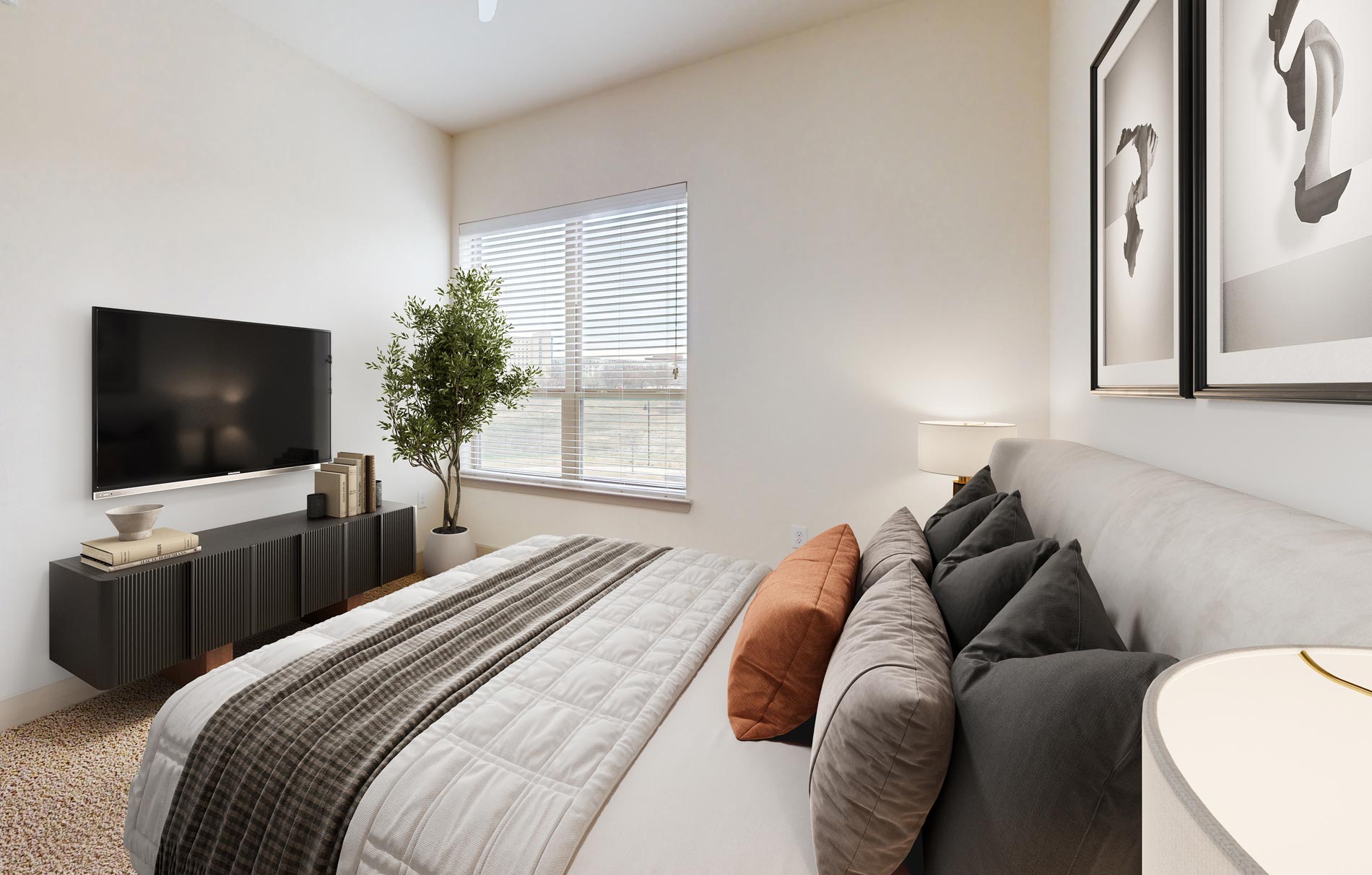 Flats at Palisades staged bedroom