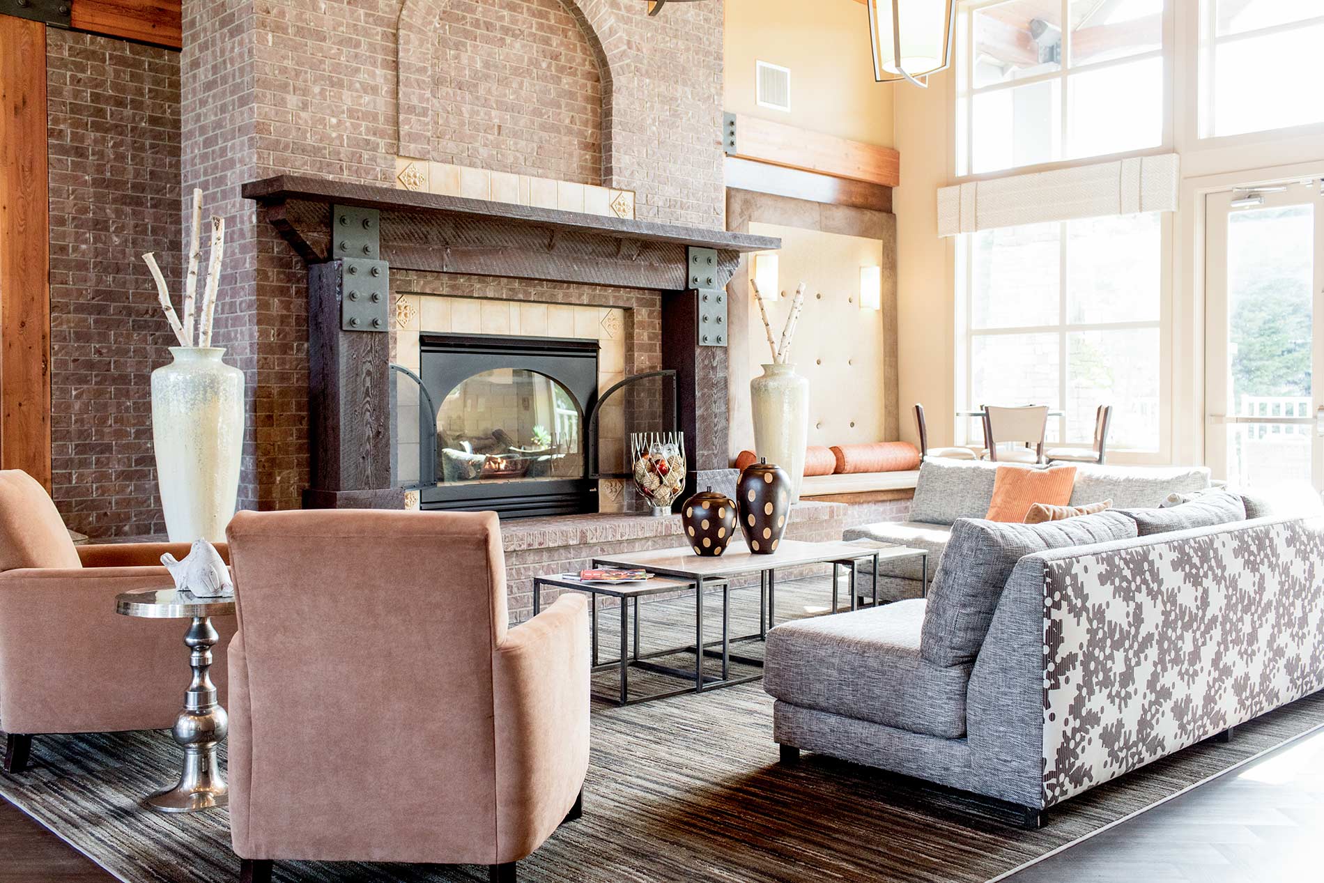 Hawthorne lobby with fire place