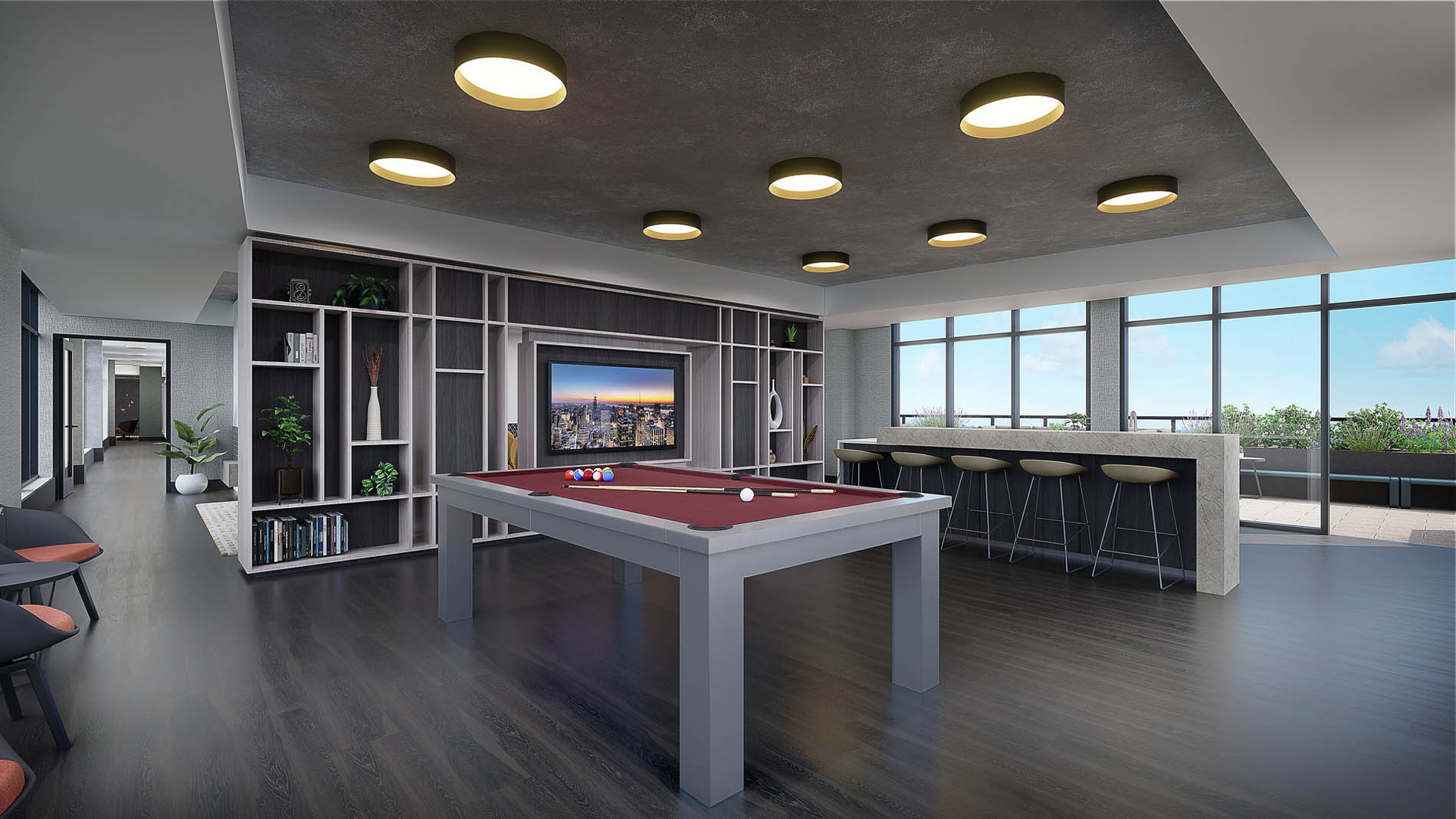 The MO Rendering Penthouse Lounge Fireplace 