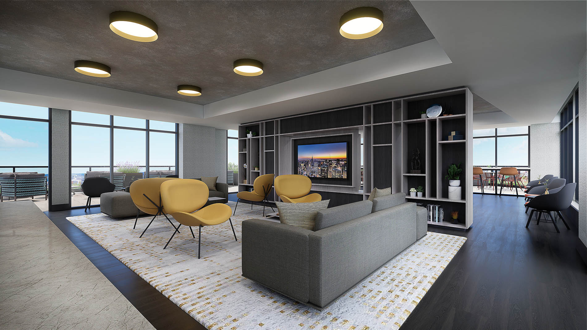 The MO Rendering Penthouse Lounge Fireplace 