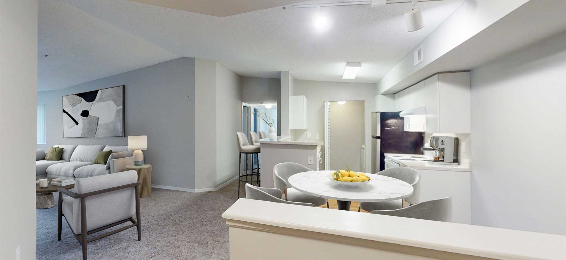 The Reserve and Park at Riverbridge apartment kitchen and living room