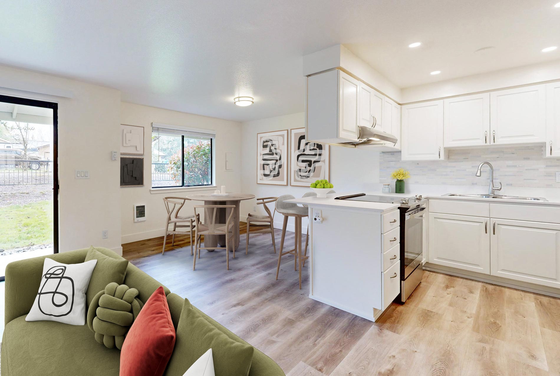 Tualatin Heights staged kitchen and living room