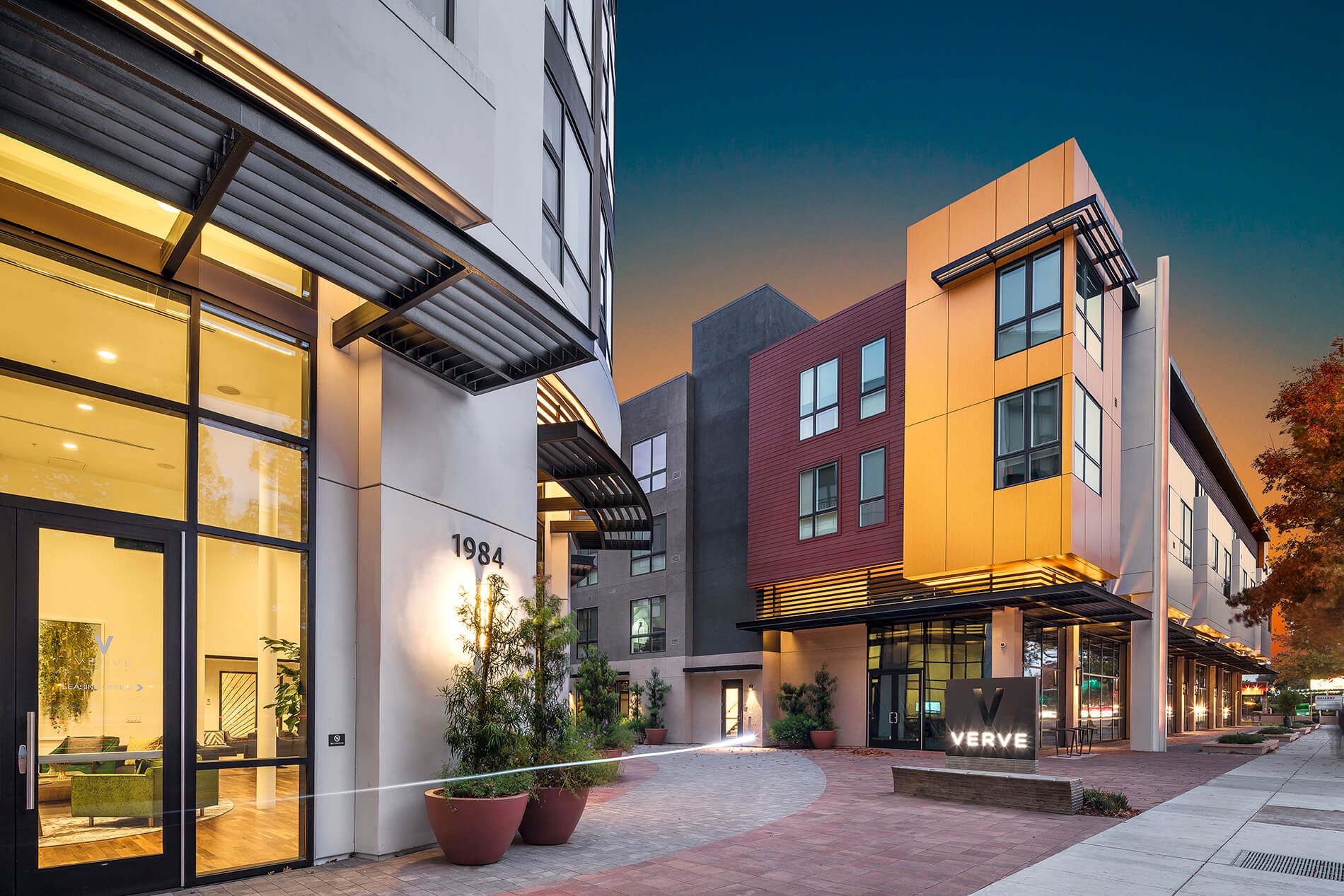 Verve Building Exterior at Twilight