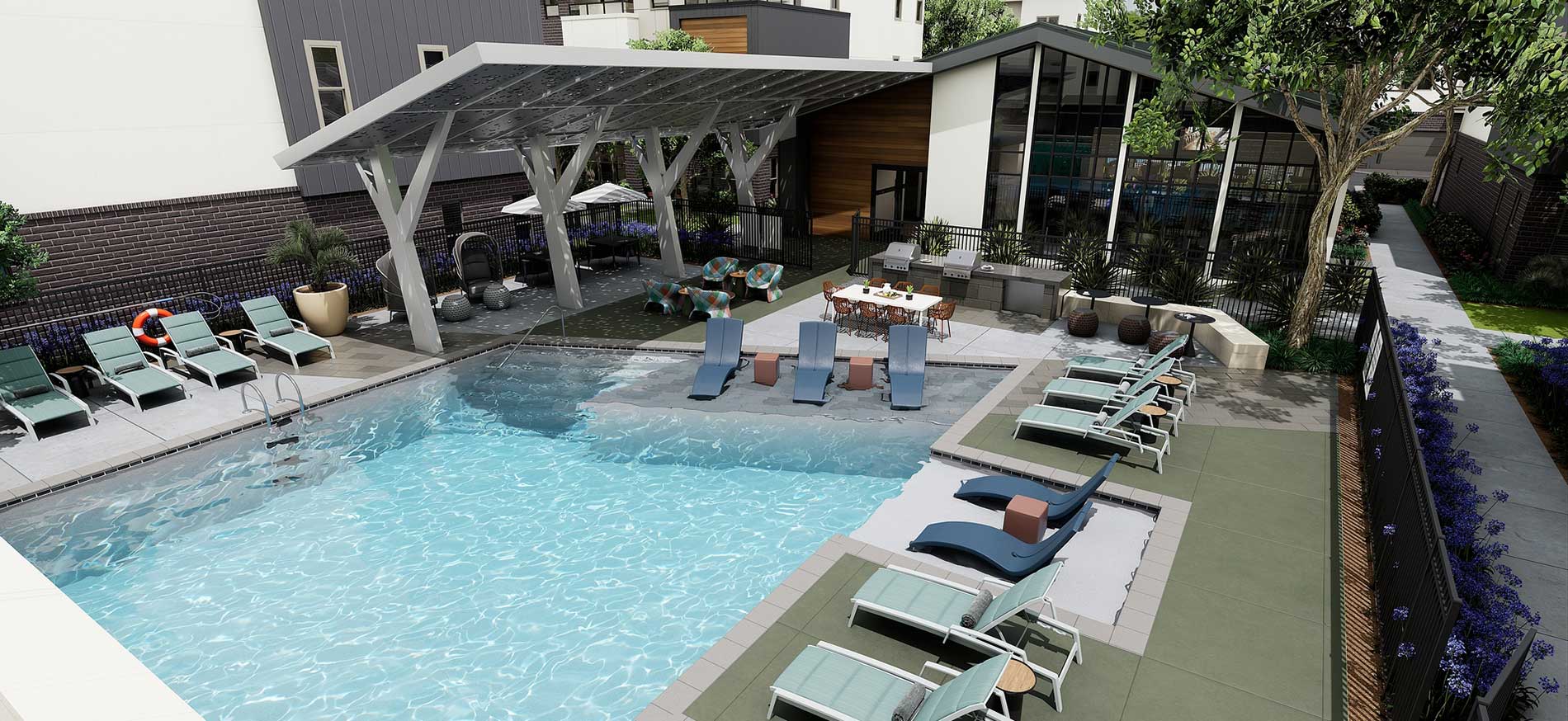 Villas at Fiori pool and lounge chairs rendering