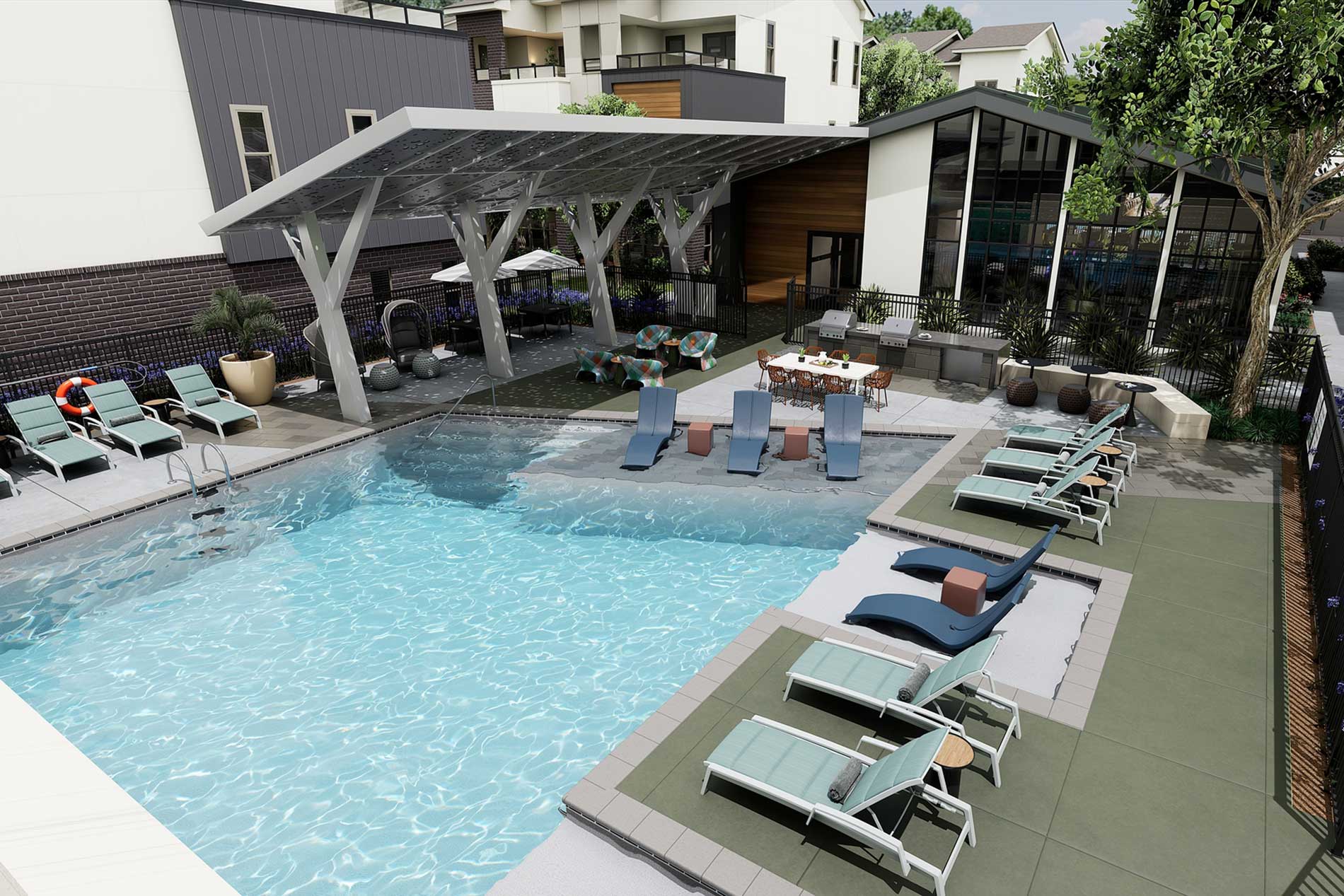 Villas At Fiori Rendering Courtyard aerial view of swimming pool