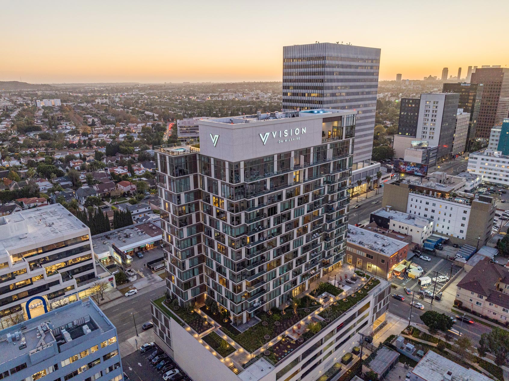 Vision on wilshire drone building exterior