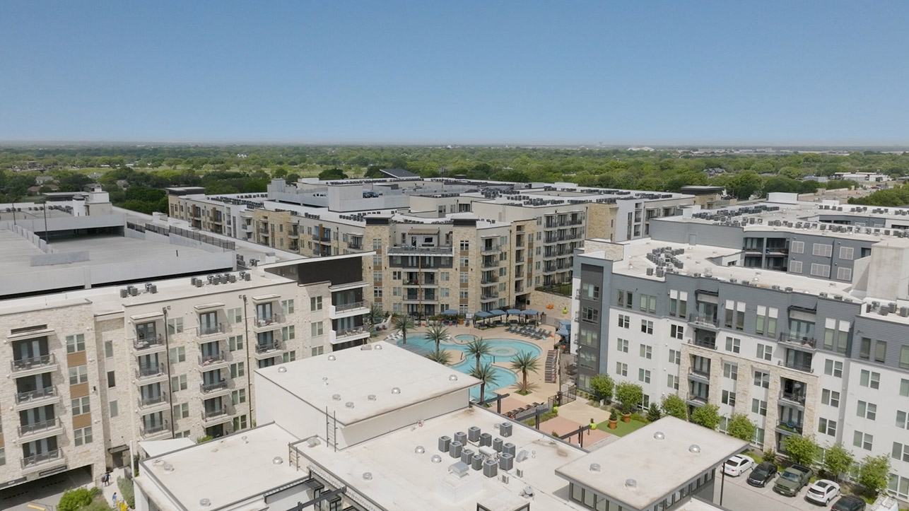 Vitruvian West drone building exterior