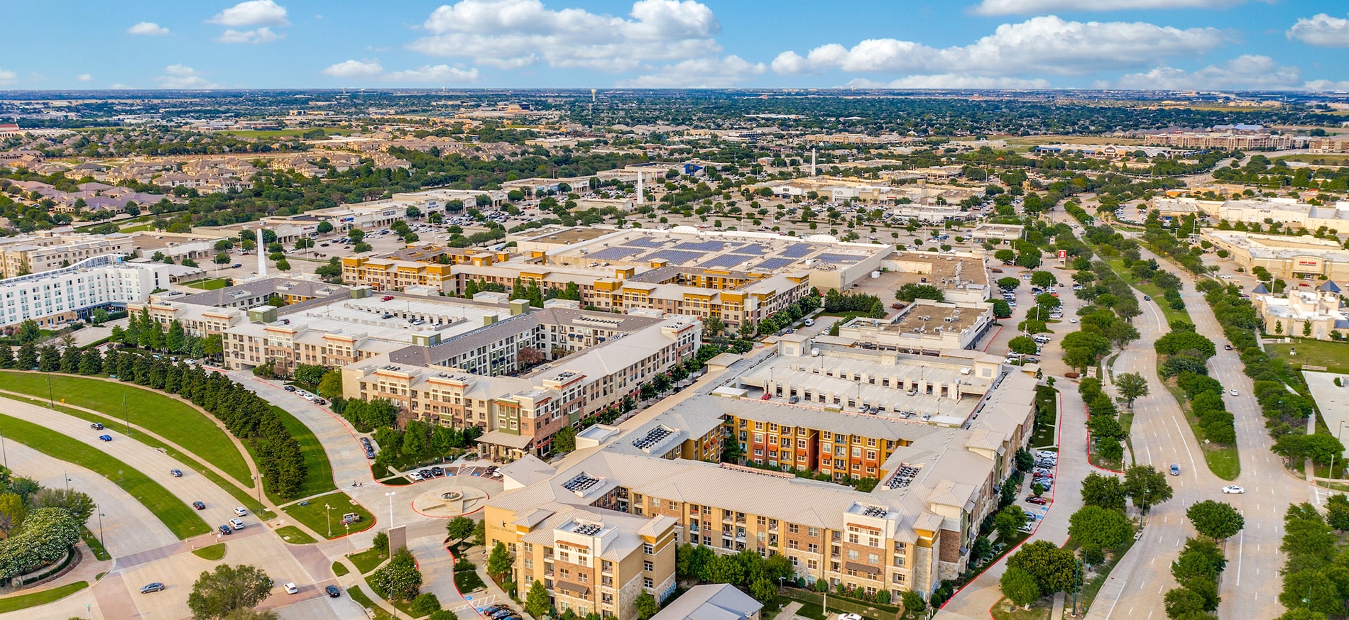 Drone view of Cool Springs at Frisco Bridges apartment community