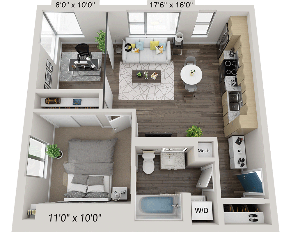 One Bedroom A1TD floor plan