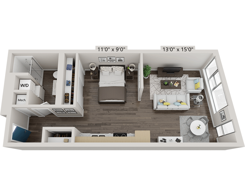 One Bedroom A1E floor plan