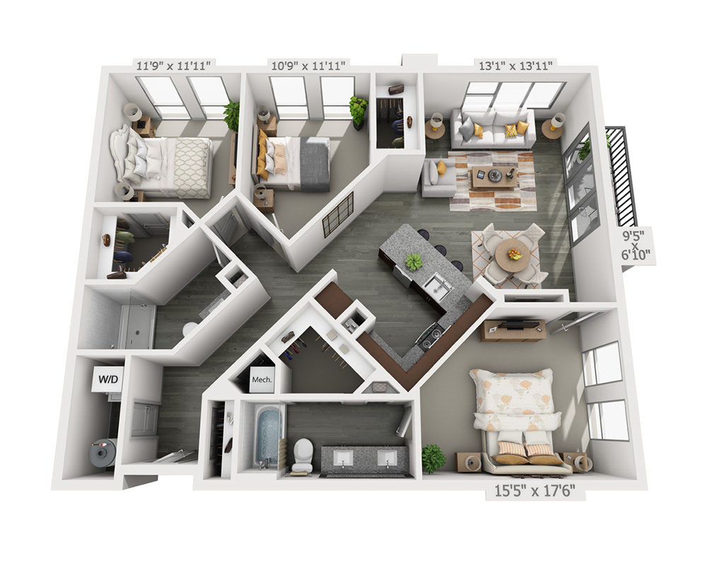 Three Bedroom C2A floor plan