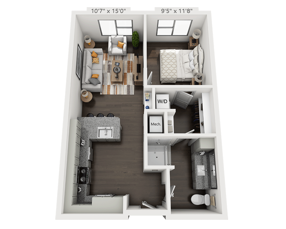 One Bedroom A1B-II floor plan