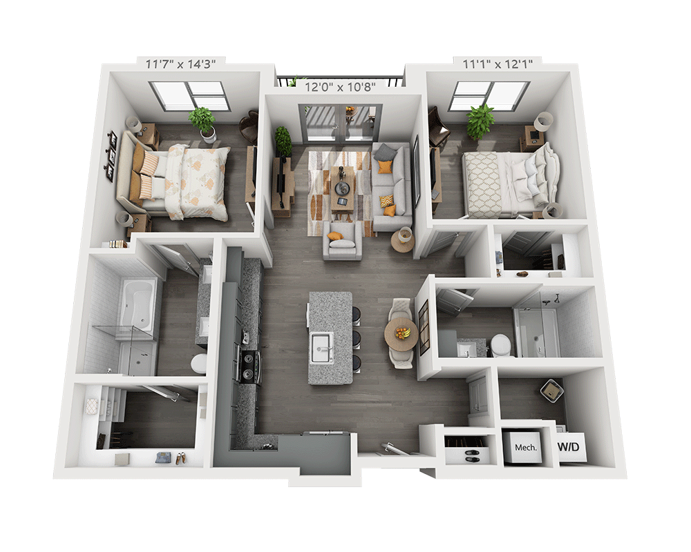 Two Bedroom B2B-II floor plan