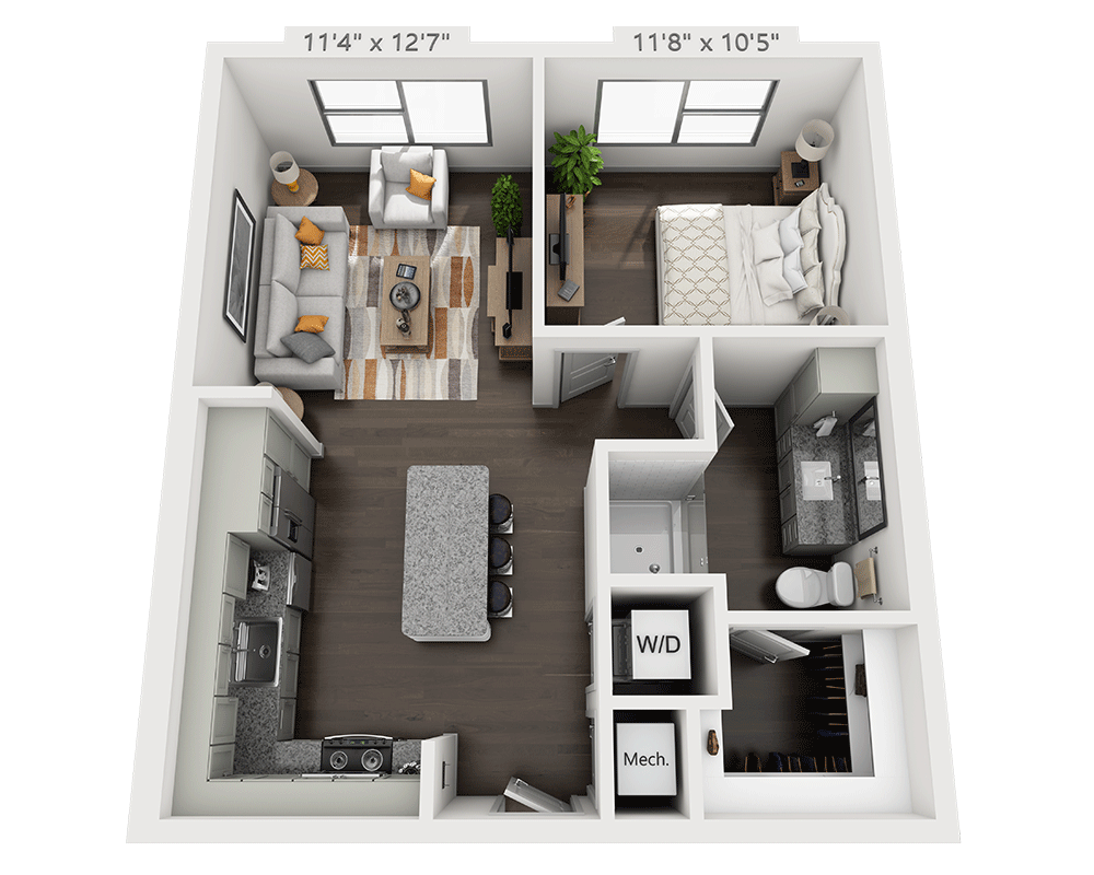 One Bedroom A1D-II floor plan