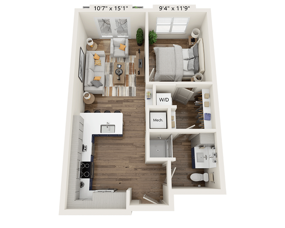One Bedroom A1A-III floor plan