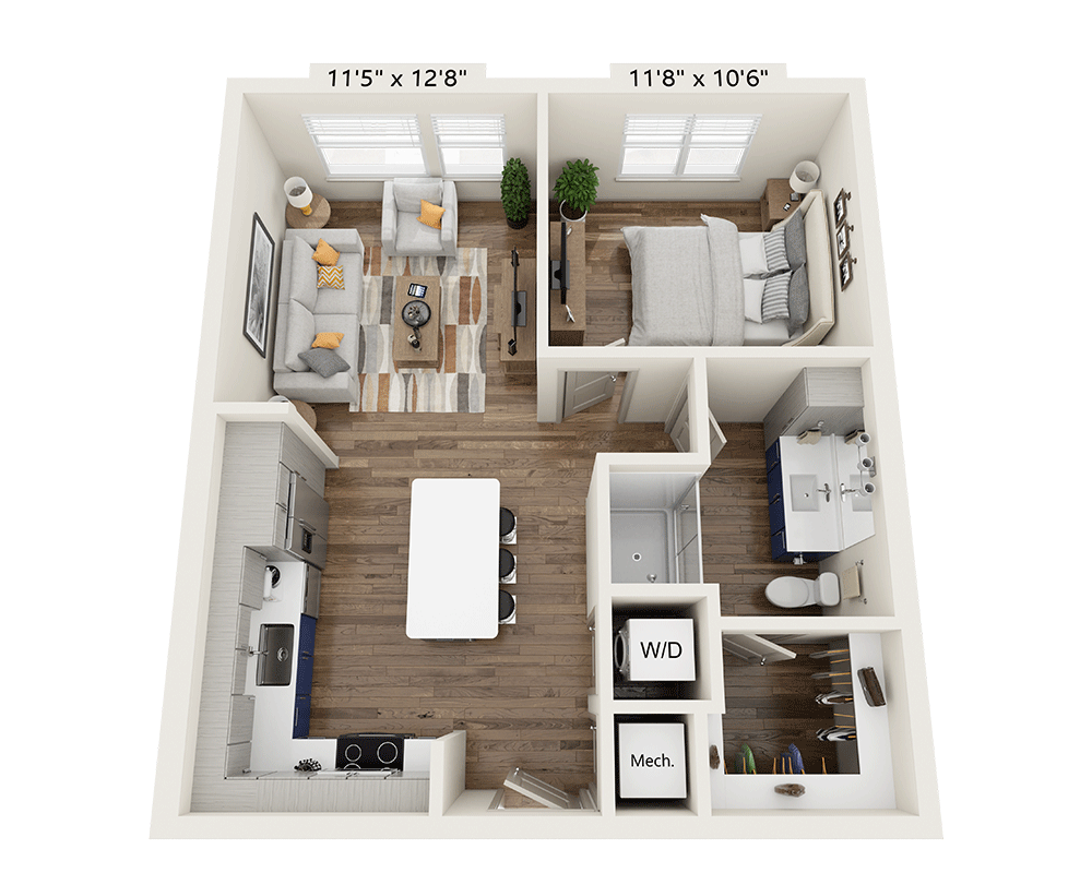 One Bedroom A1D-III floor plan