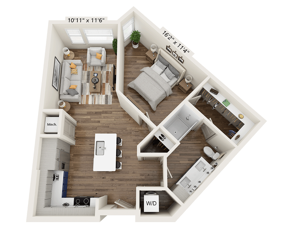 One Bedroom A1Q-III floor plan
