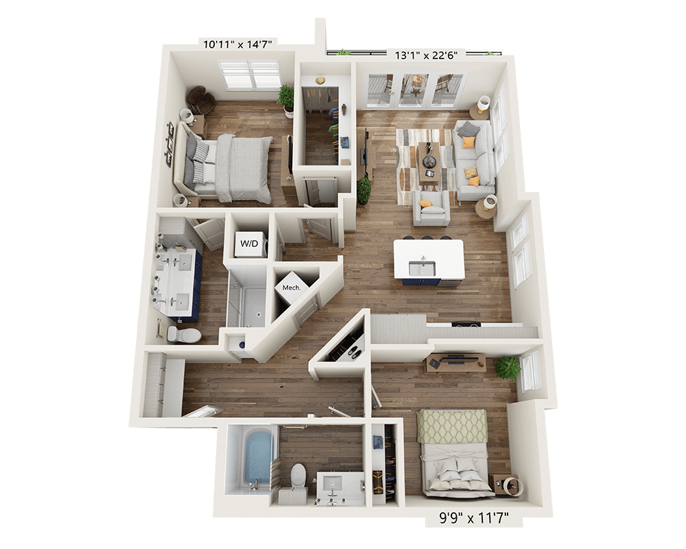 Two Bedroom B2F-III floor plan