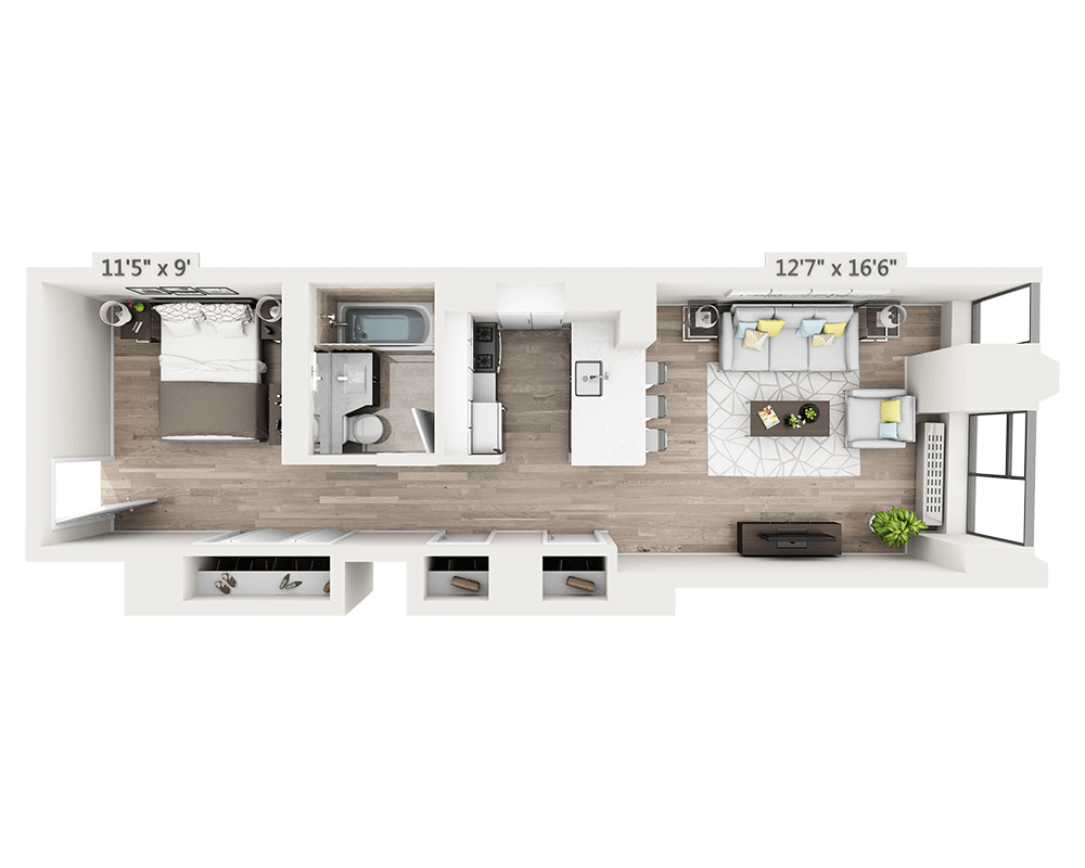 Studio w/Alcove V floor plan