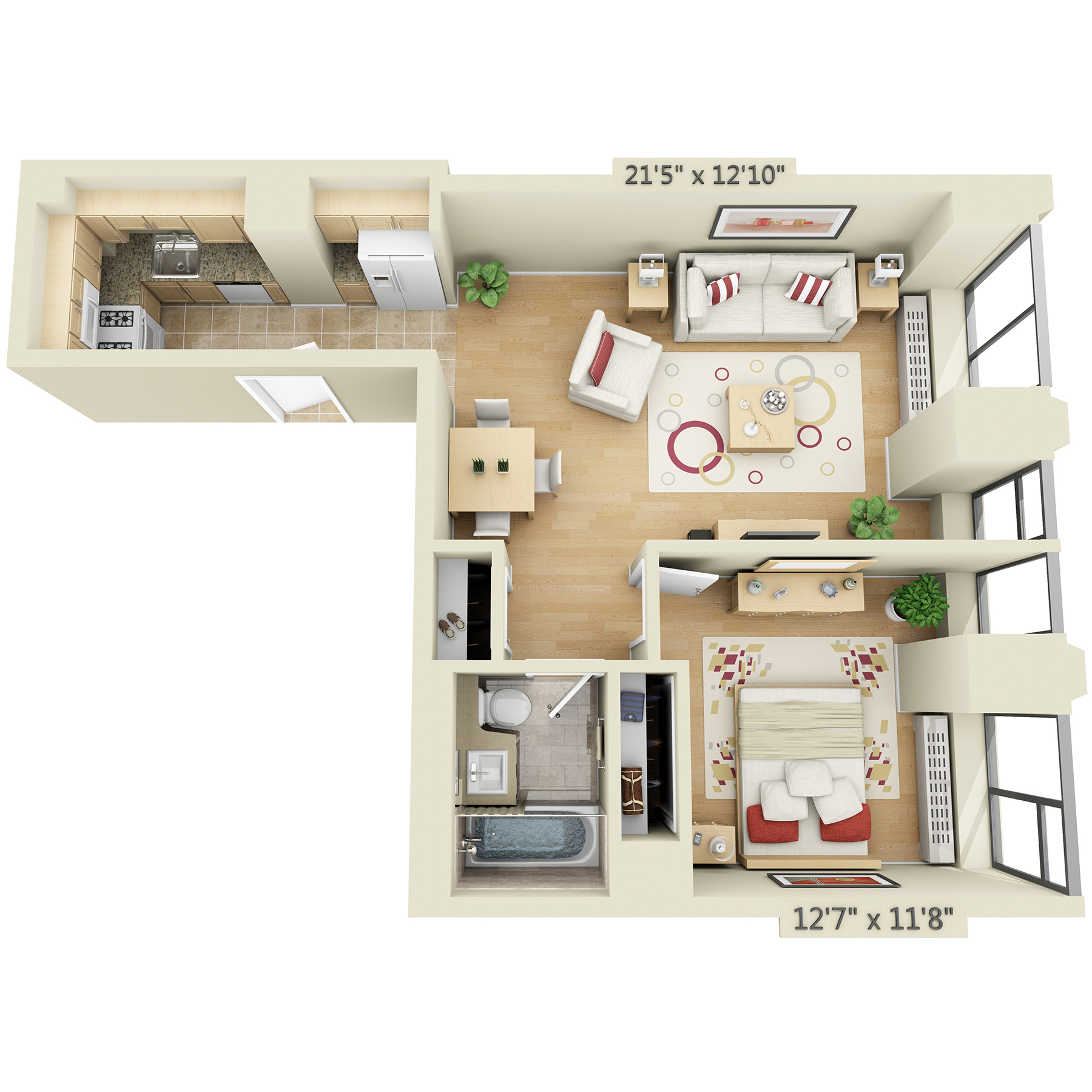 One Bedroom L floor plan