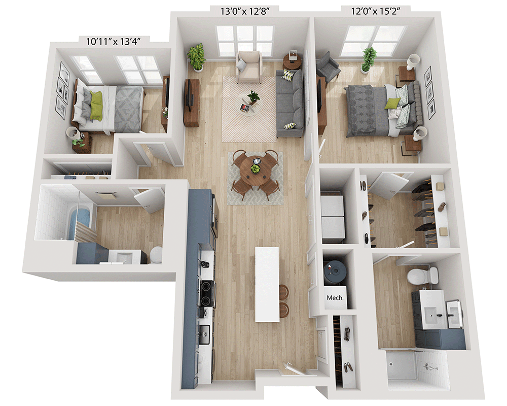 Two Bedroom B2D floor plan