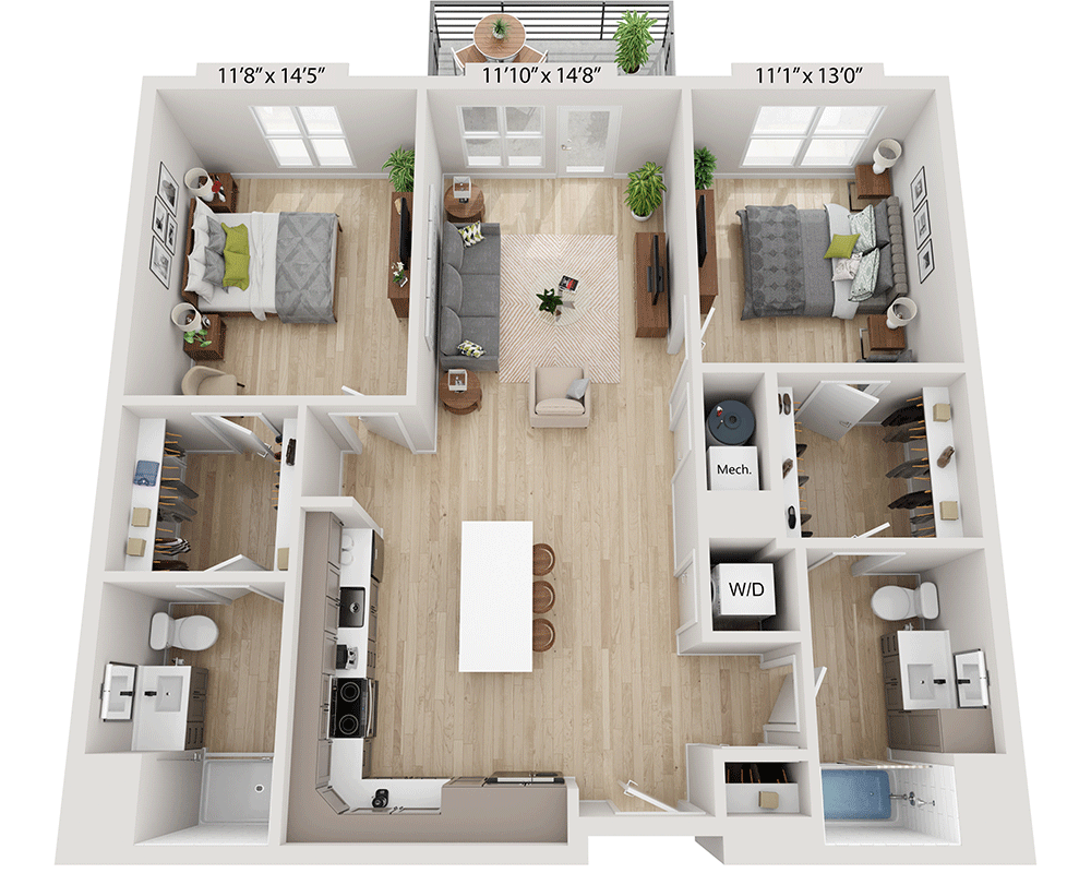 Two Bedroom B2E floor plan