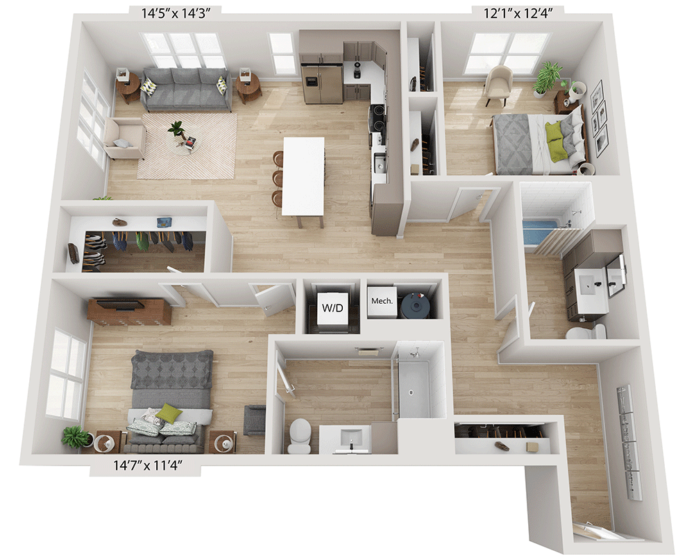 Two Bedroom B2I floor plan