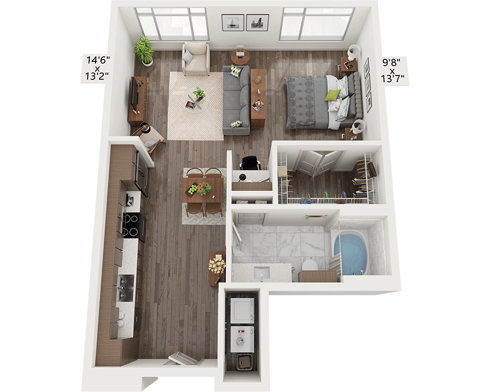 Studio E1B floor plan