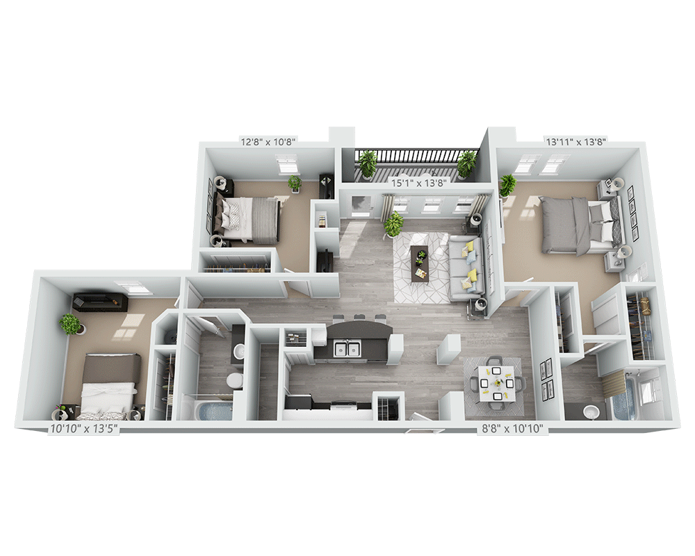 Three Bedroom C2B floor plan