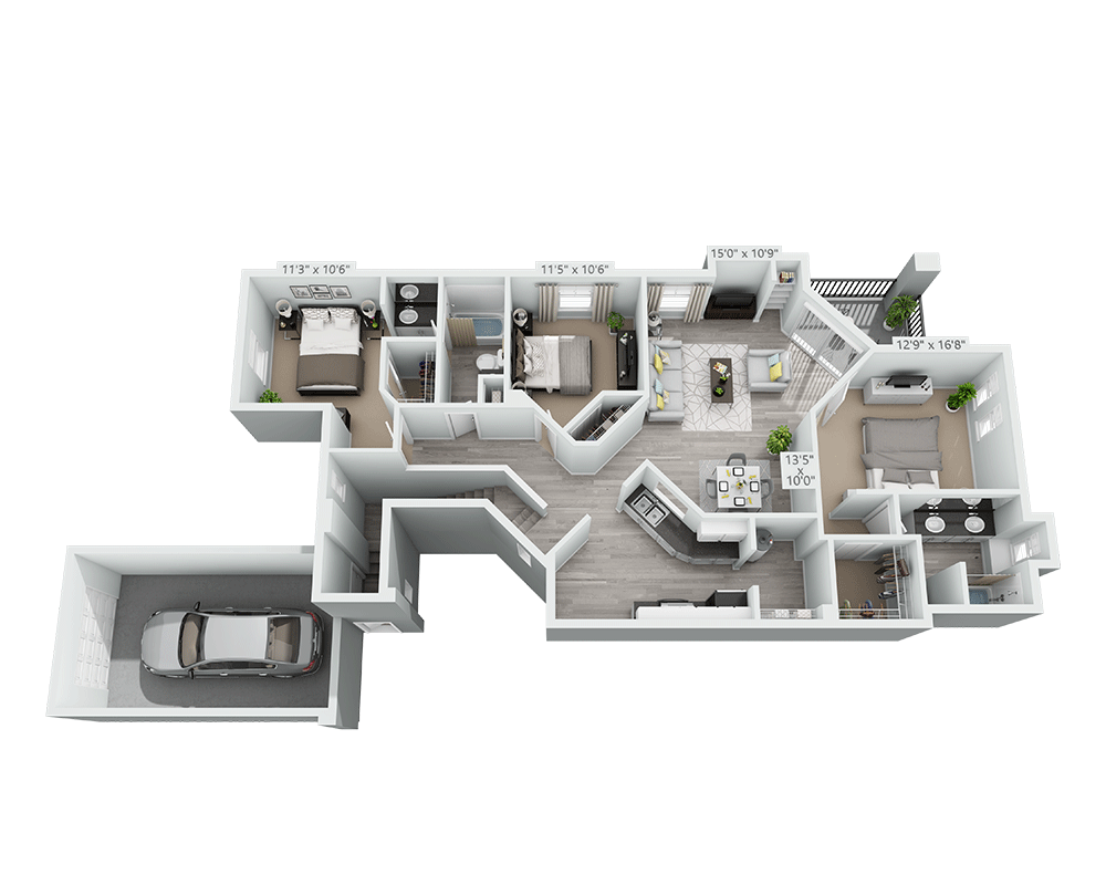 Three Bedroom  C2D floor plan