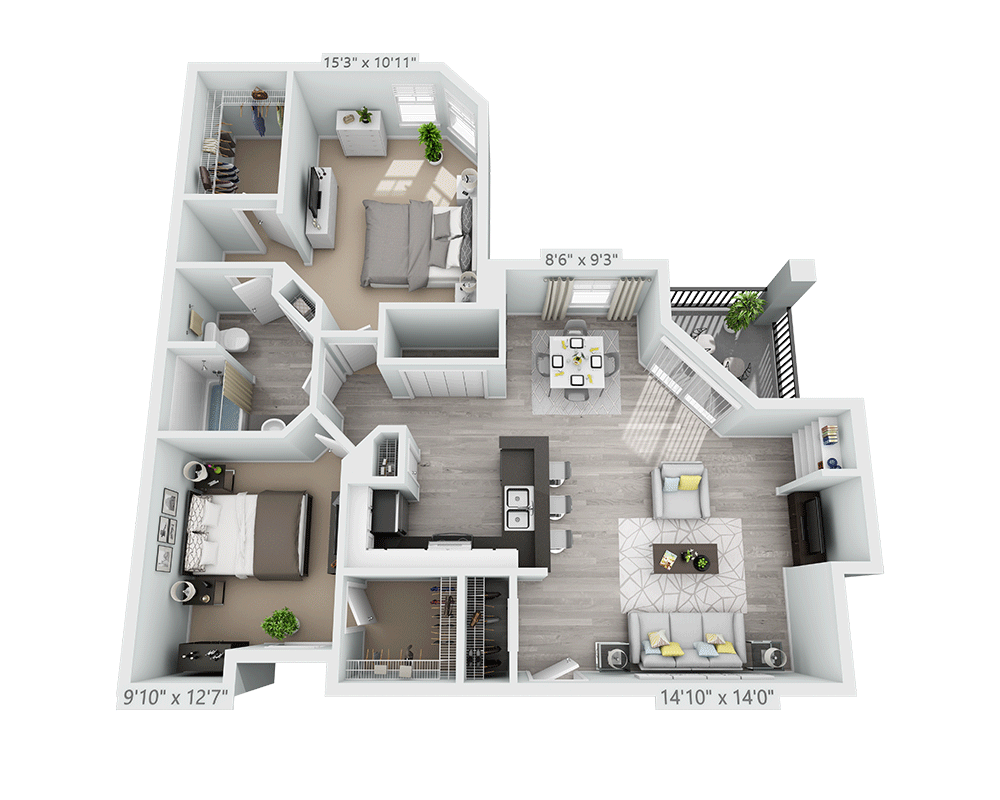 Two Bedroom B1B floor plan