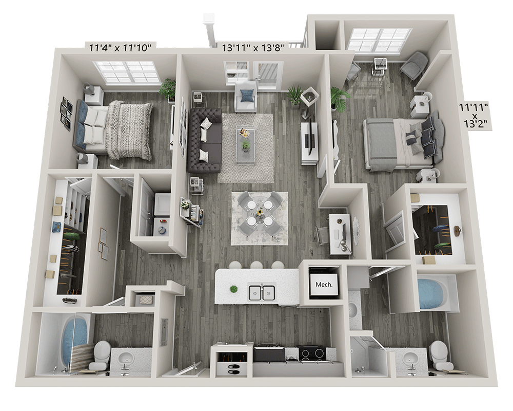 Two Bedroom B2H floor plan