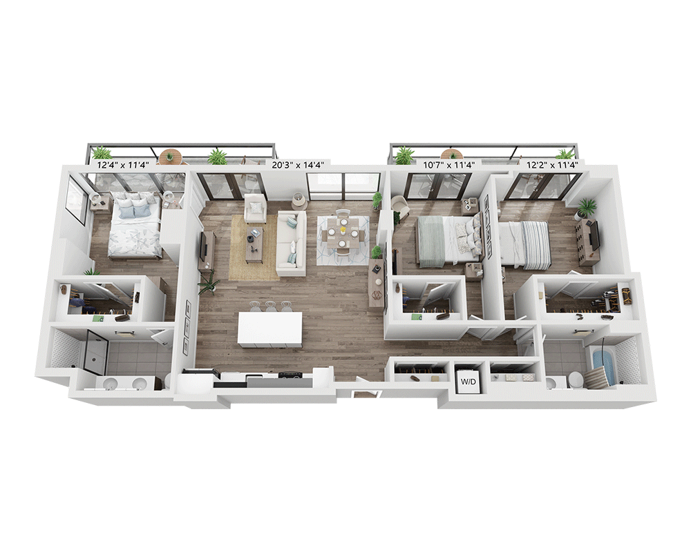 Three Bedroom C2D floor plan